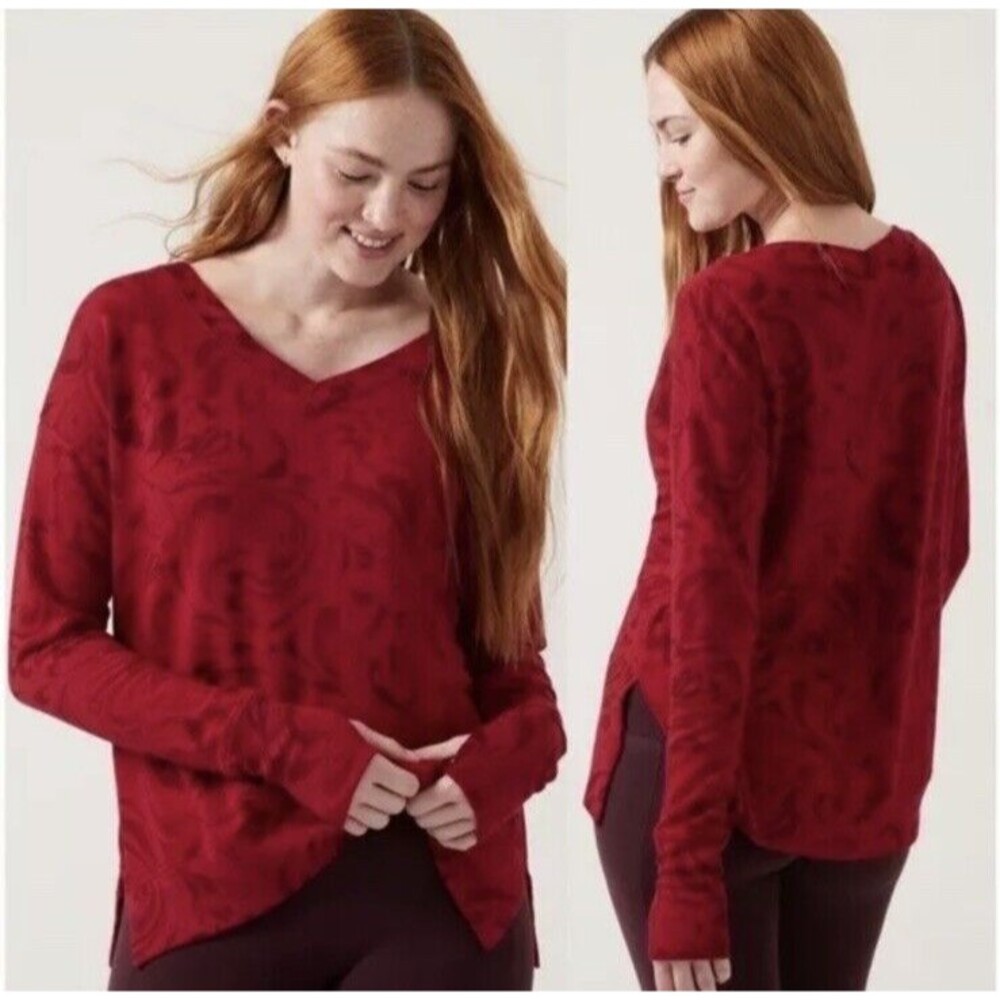 ATHLETA Coaster‎ Luxe V-Neck Sweatshirt Agate Size Small Thumb holes Pullover